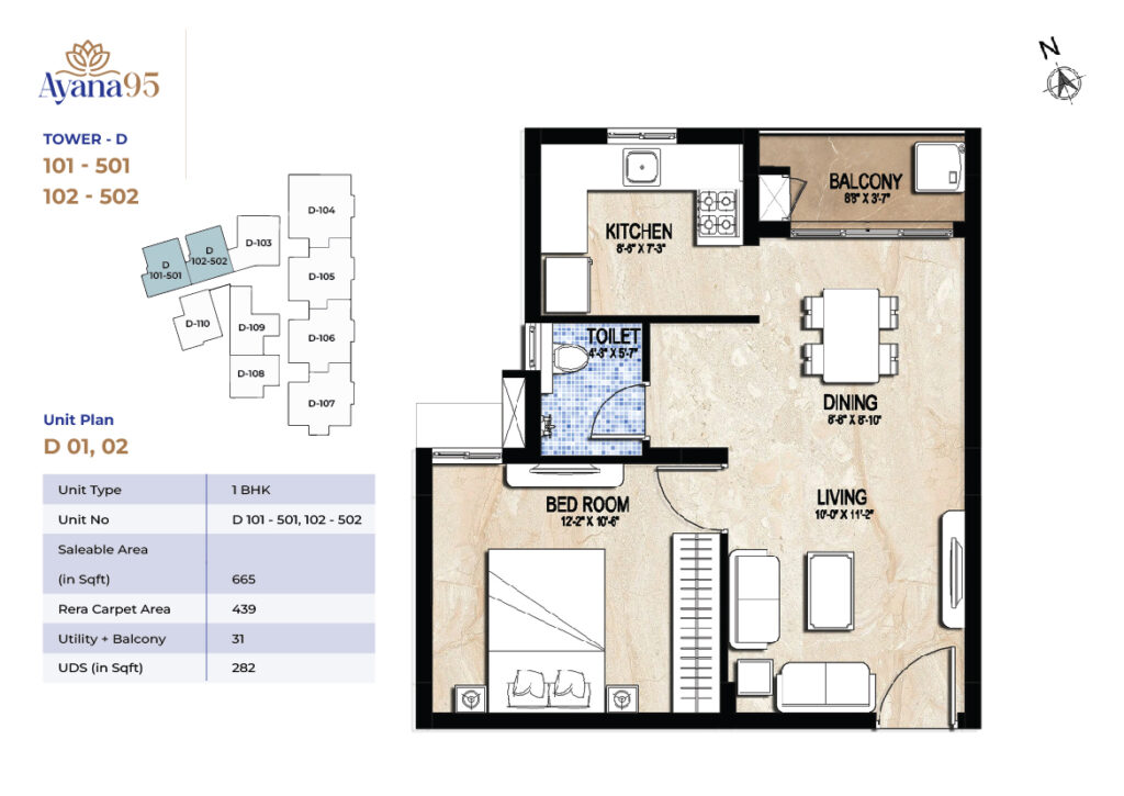 TOWER - D (101 - 501 , 102 - 502)
